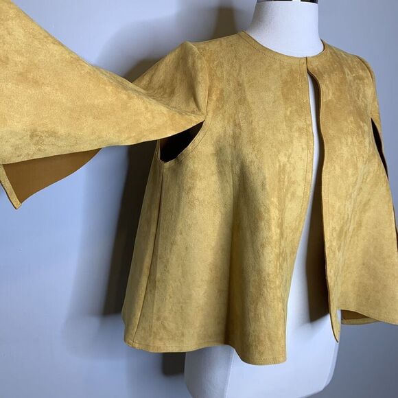 Jayley Collection S Small Faux Suede Capelet Camel Tan Soft Jacket Top Open - Picture 3 of 9